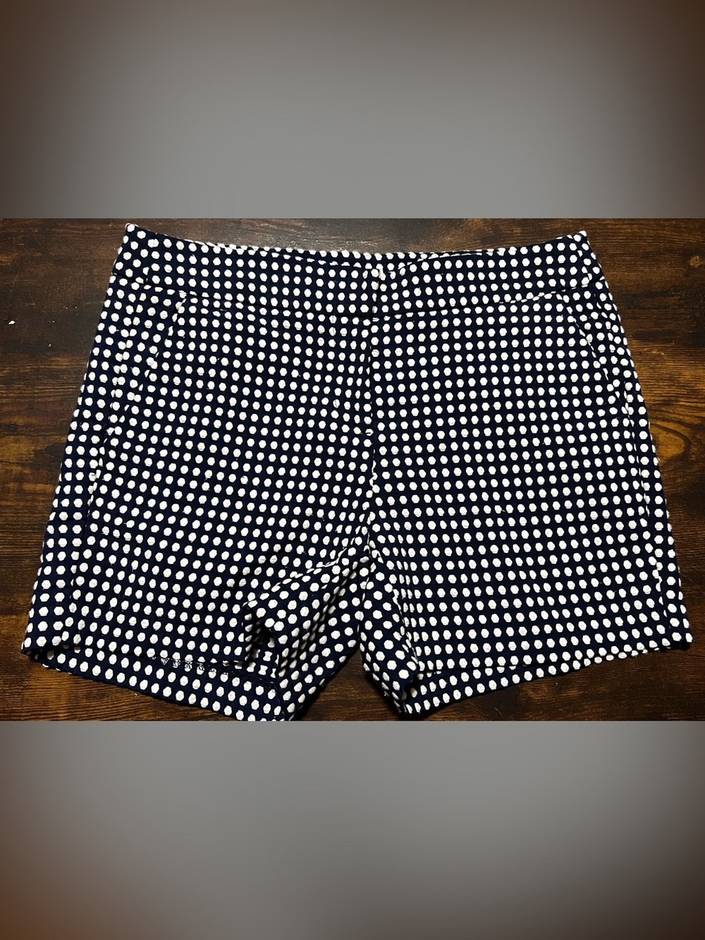 Navy and White Polka Dot Stretch Shorts 26.5